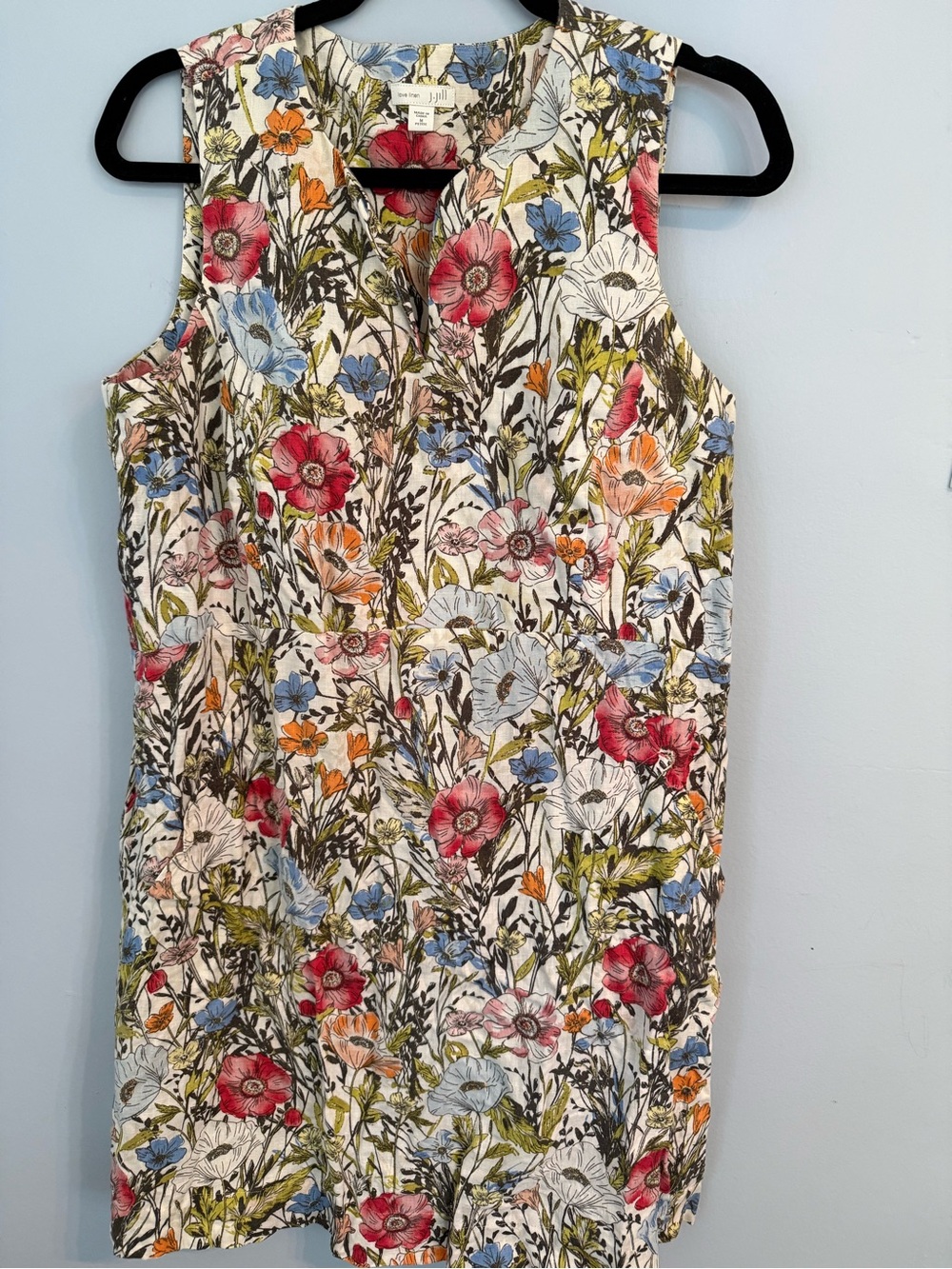 J.Jill Love Linen Floral Sleeveless 100% Linen Dress Pockets M